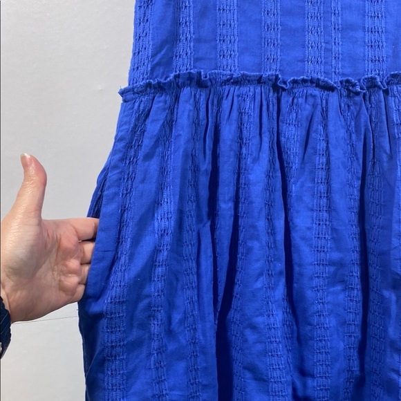 Draper James 100% Cotton Blue Pleated Textured Stripe Sundress - Picture 7 of 7